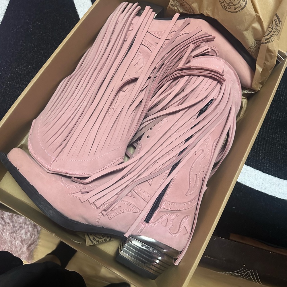 Dolls Kill Pink Fringe Western Boots - Picture 10 of 12